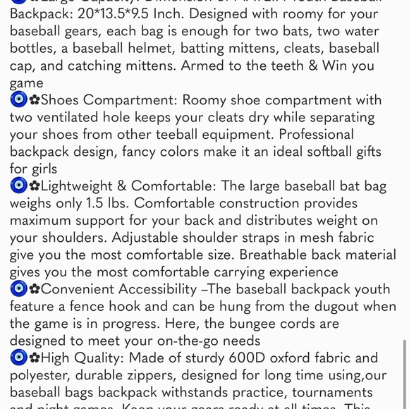 Softball Bag,Lightweight Baseball Bat Backpack with ShoeCompartment,Baseball Bag - Picture 7 of 7